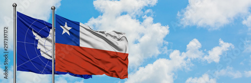 Free Download Antarctica and Chile flag waving in the wind against white cloudy blue sky together. Diplomacy concept, international relations. - GFXLoad