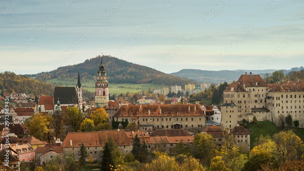 Autumn view of the state chateau Czech Krumlov, view of the city.