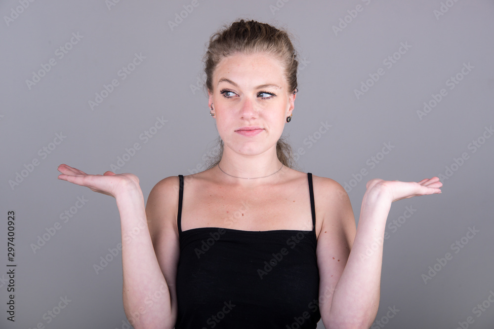 girl showing with hands girl showing with hands