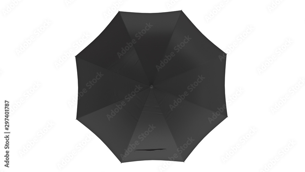 Umbrella parasol open black, top view. 3D rendering Umbrella parasol open black, top view. 3D rendering