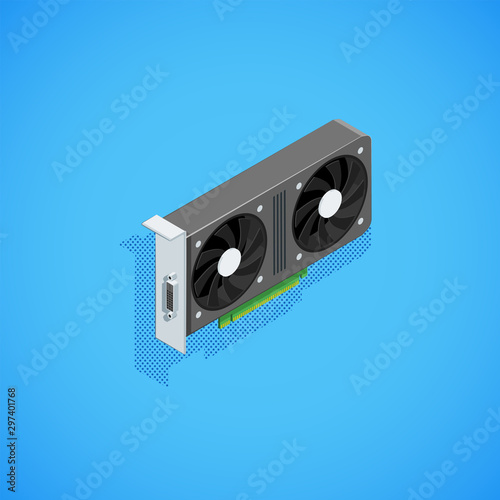 isometric computer video card illustration.