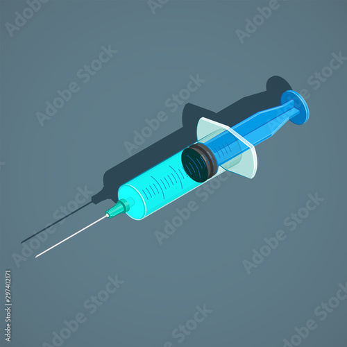 isometric medicine disposable syringe illustration.