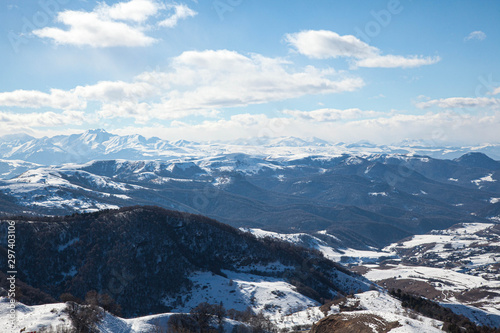 The Caucasus mountains and the ski resort "Dombay" in Sunny weather