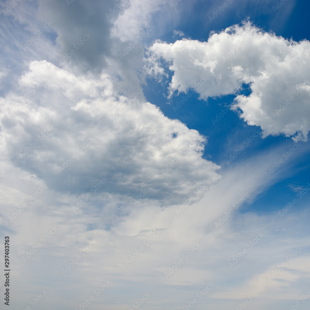Fototapeta premium Large white clouds against blue sky.