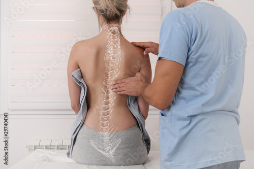 Scoliosis Spine Curve Anatomy, Posture Correction. Chiropractic treatment, Back pain relief. photo