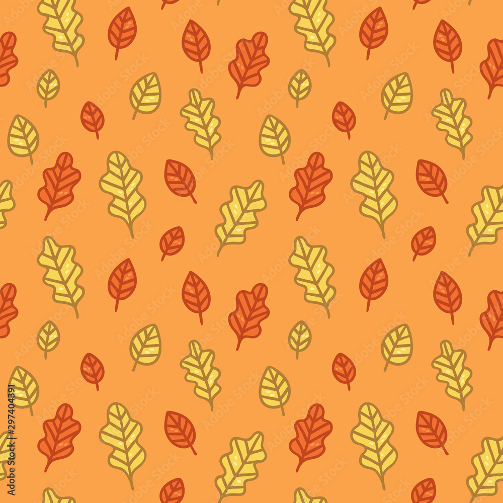 Autumn themed seamless pattern  with bright leaves