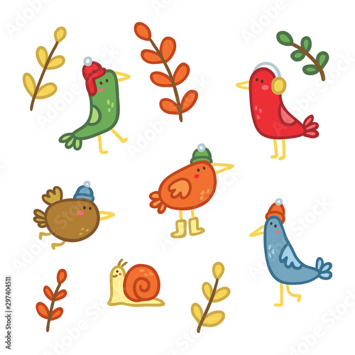 Autumn themed bird doodles