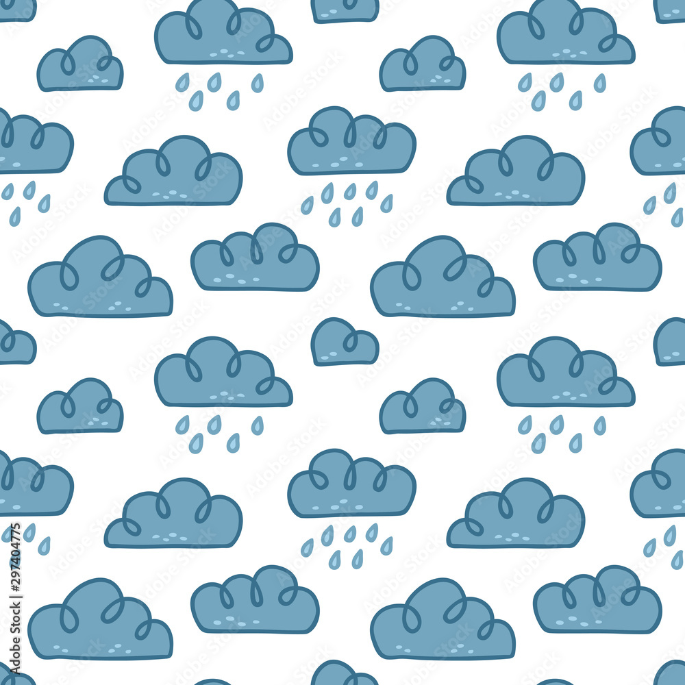 Autumn themed seamless pattern with rainy clouds Autumn themed seamless pattern with rainy clouds