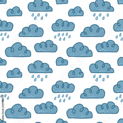 Autumn themed seamless pattern with rainy clouds