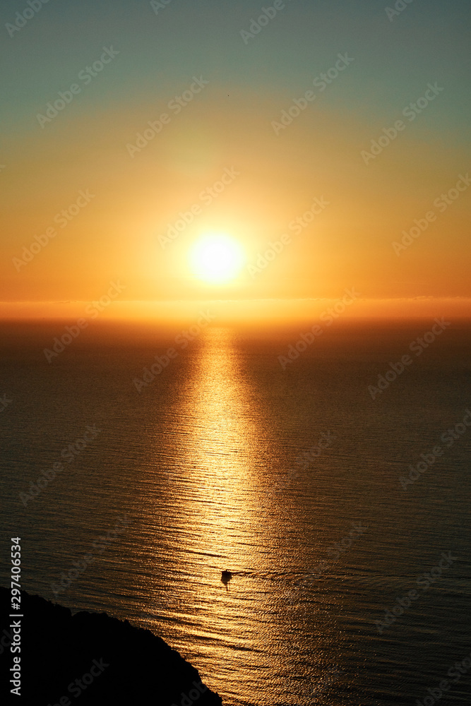 fishing boat sunset travel concept