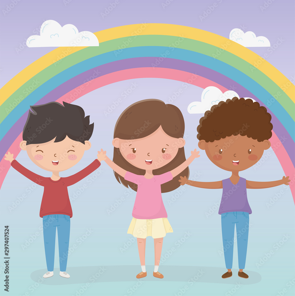 happy childrens day boy and girls cheerful rainbow happy childrens day boy and girls cheerful rainbow