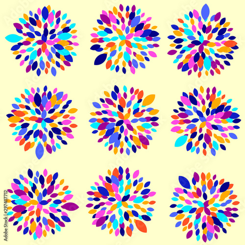 Abstract geo background with colorful fireworks, random colored