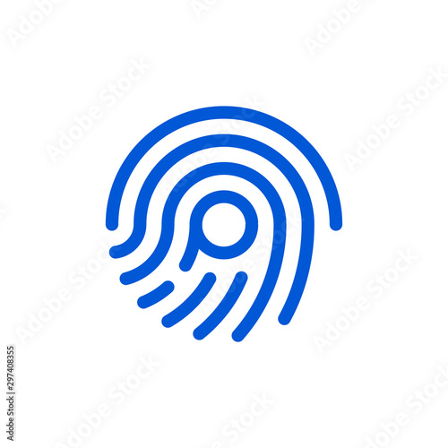 Fingerprint and letter p combination flat icon on a white background