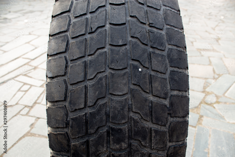old car tire. worn tread old car tire. worn tread