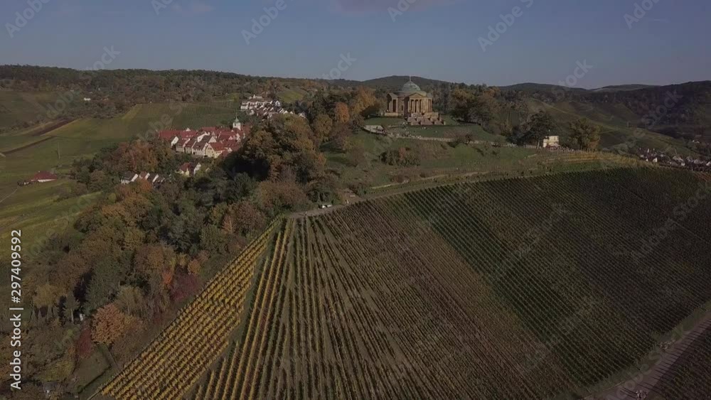 View over vineyards to the Grabkapelle (grave chapel) on Rotenberg in Stuttgart, Germany
