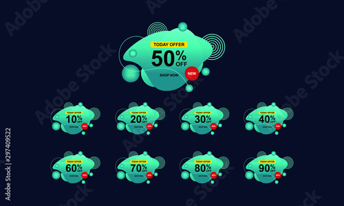 Sale tags set vector badges template, up to 10, 20, 90, 80, 30, 40, 50, 60, 70 percent off. Vector illustration