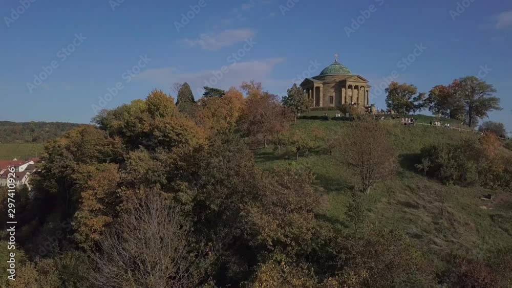 View over vineyards to the Grabkapelle (grave chapel) on Rotenberg in Stuttgart, Germany