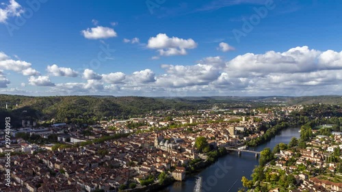 Aerial time lapse of Cahors city from Mont Saint-Cyr
