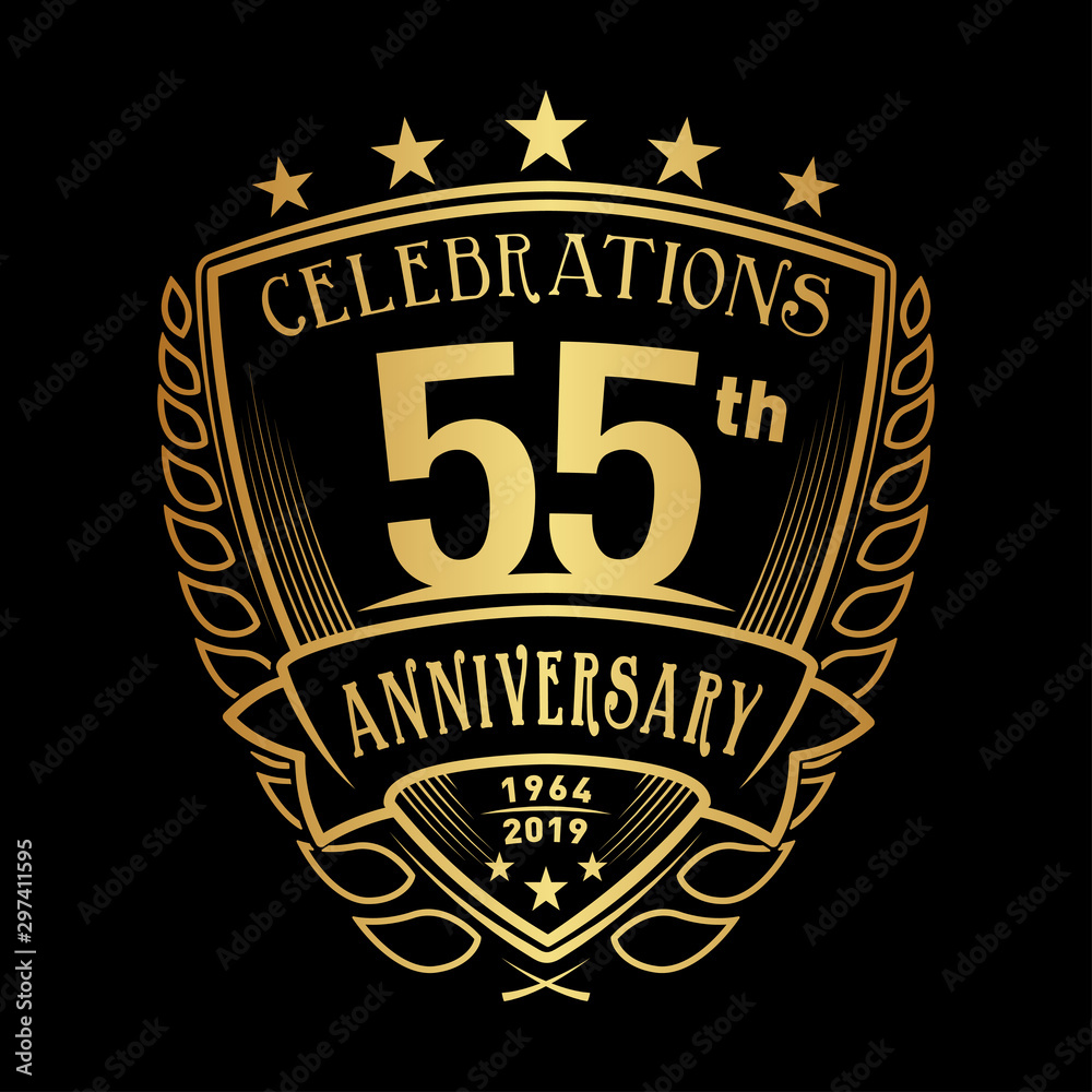 55th shield anniversary logo. 55th years logo. Vector and illustration.
