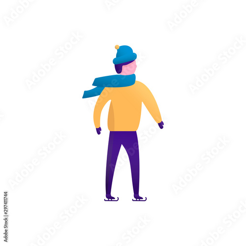 Winter sports  men  skatin. Flat vector characters isolated. Christmas design template for greeting card, poster, banner
