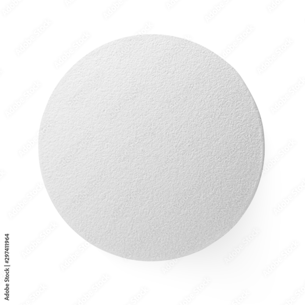 Closeup of medical pill isolated on white background - obrazy, fototapety, plakaty 