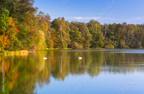 Beautiful landscape of the lake in autumn, Poland