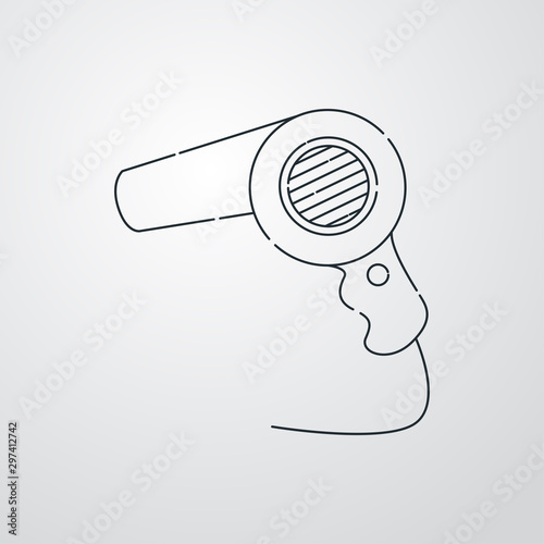 Icono plano lineal secador de pelo en fondo gris
