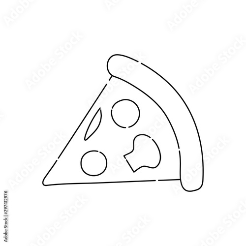 Icono plano lineal trozo de pizza en color negro
