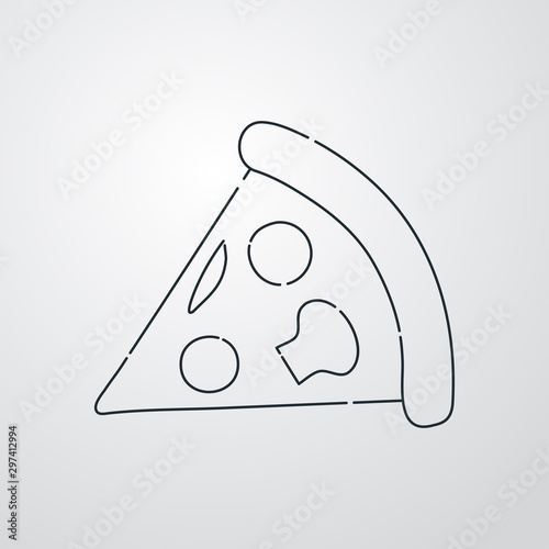 Icono plano lineal trozo de pizza en fondo gris