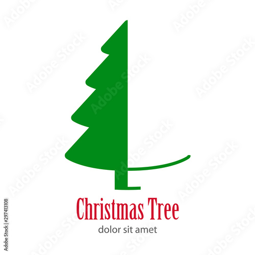 Logotipo con texto Christmas Tree con árbol abstracto cónico varias ramas dividido en color verde
