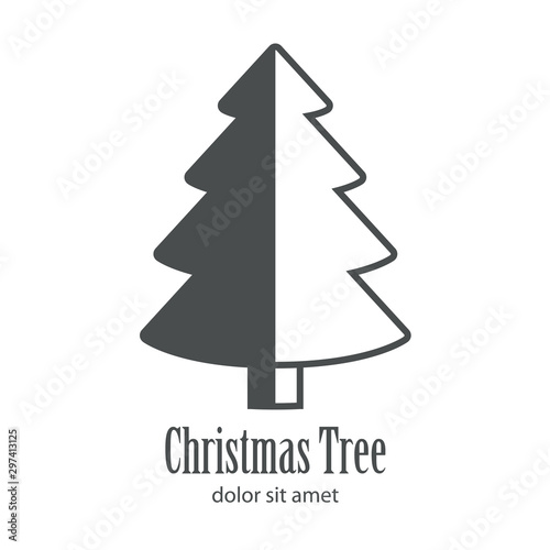 Logotipo con texto Christmas Tree con árbol abstracto cónico varias ramas dividido en color gris