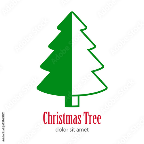 Logotipo con texto Christmas Tree con árbol abstracto cónico varias ramas dividido en color verde