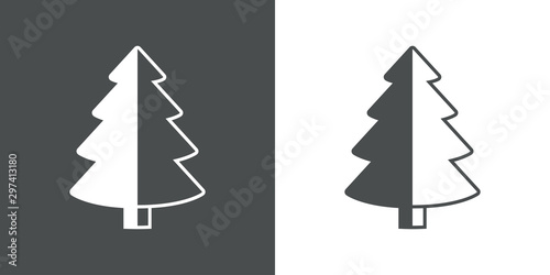 Logotipo con árbol abstracto cónico varias ramas dividido en gris y blanco