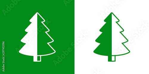 Logotipo con árbol abstracto cónico varias ramas dividido en verde y blanco