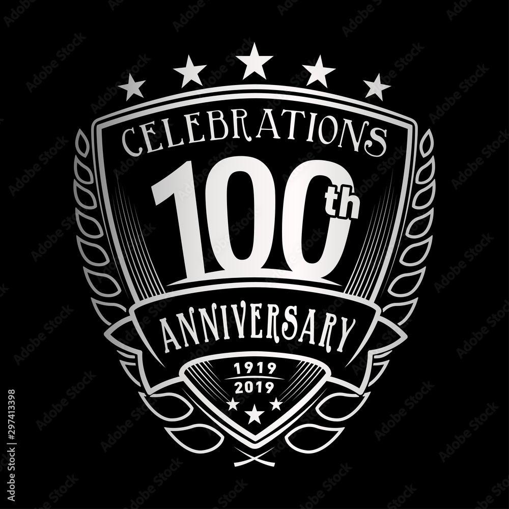 Obraz premium 100th shield anniversary logo. 100th years logo. Vector and illustration.