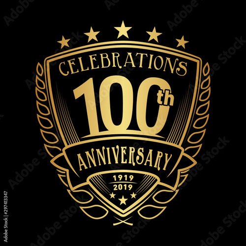 100th shield anniversary logo. 100th years logo. Vector and illustration.