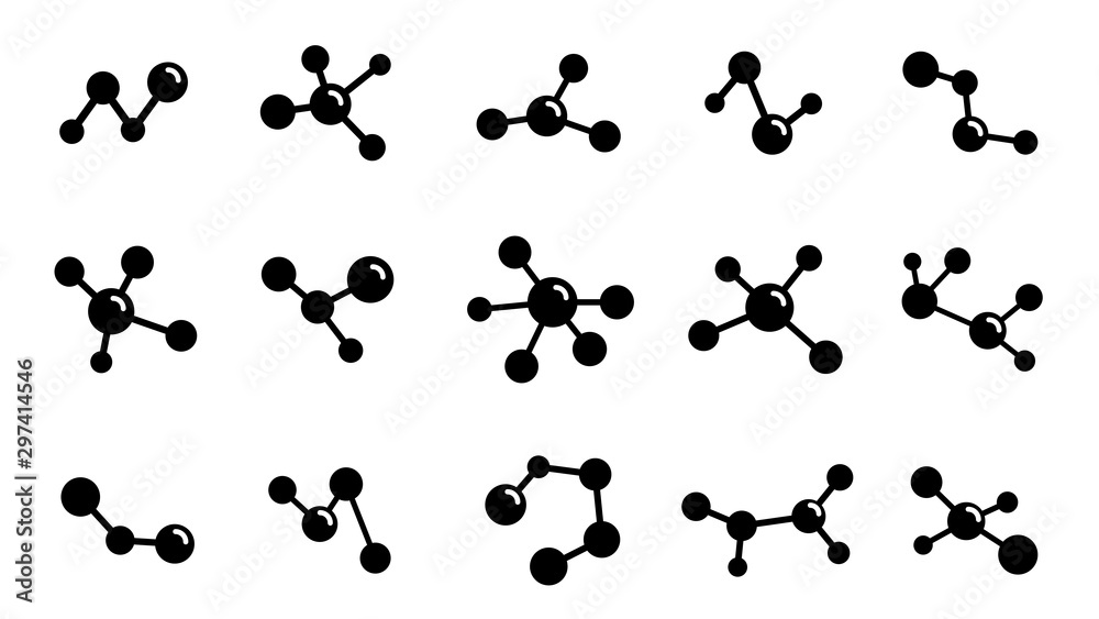 Molecule icon set isolated on white background. Flat design. Vector illustration.