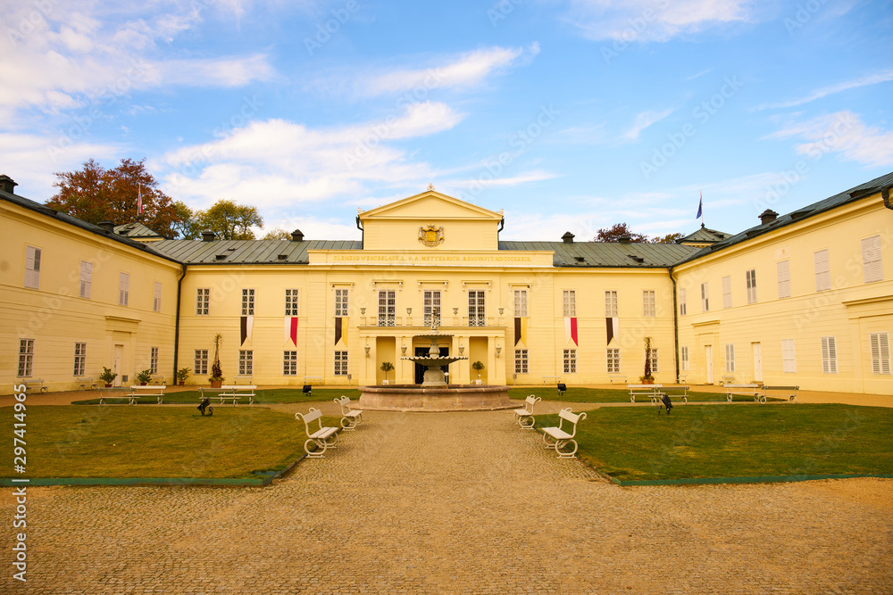  State chateau Kynzvart is situated in small city Lazne Kynzvart (Bad Königswart) near the famous czech spa town Marianske Lazne (Marienbad) - Czech Republic 