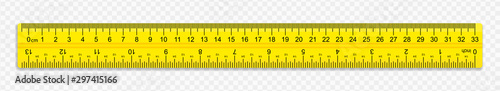 A ruler of yellow color 30 centimeters with shadows isolated on a white background. Measuring tool. School supplies. Vector illustration