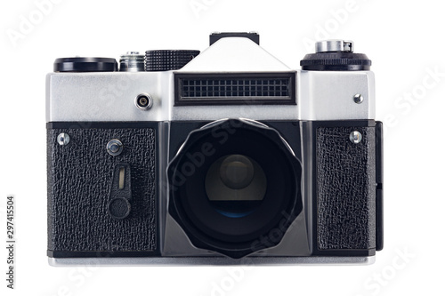 old vintage film camera isolated on white background
