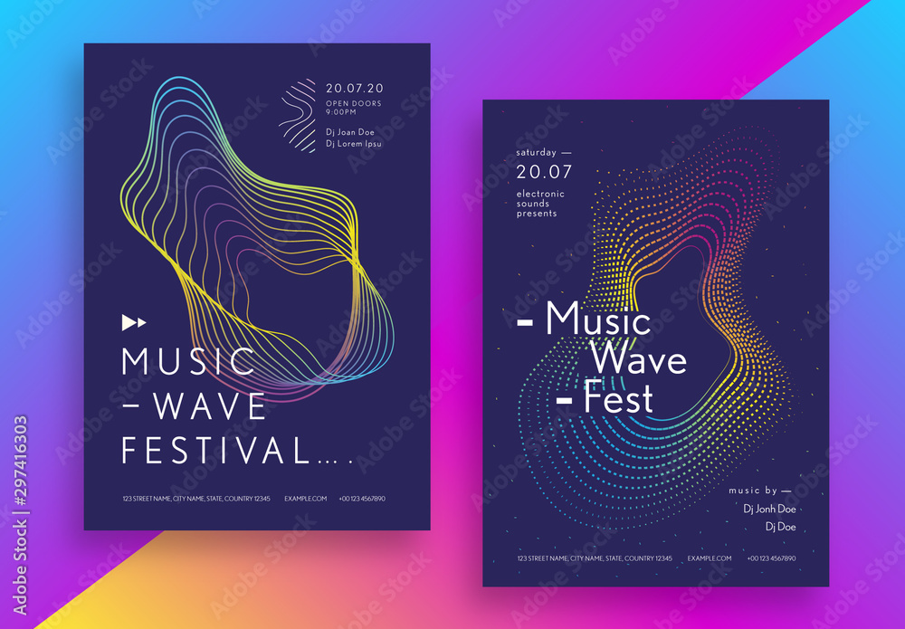 Modello Stock Music Festival Poster Layout Set with Geometric Shapes |  Adobe Stock