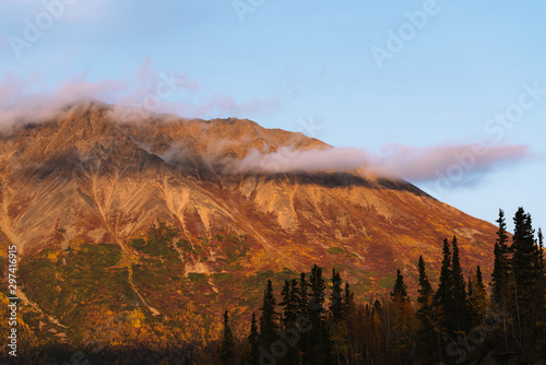 Alaskan mountains in sunset light during fall photo