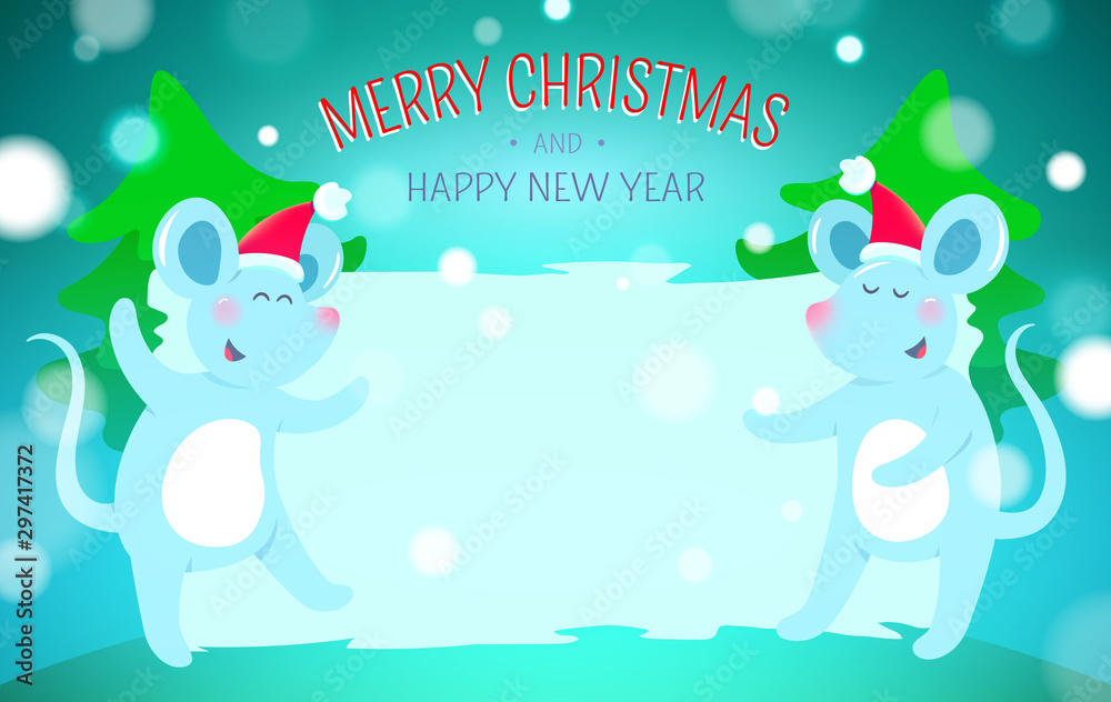 Fototapeta premium Christmas background with symbols of 2020 new year - cute mouse