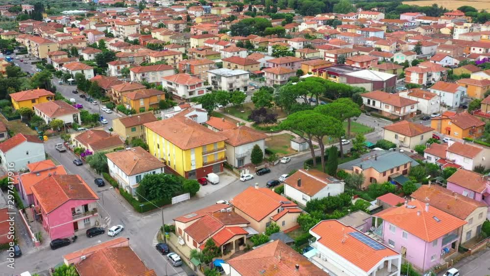 Aerial Drone View: Small and Beautiful Italian City. Gorgeous Dawn Flyover Shot of a Town Aerial Drone View: Small and Beautiful Italian City. Gorgeous Dawn Flyover Shot of a Town