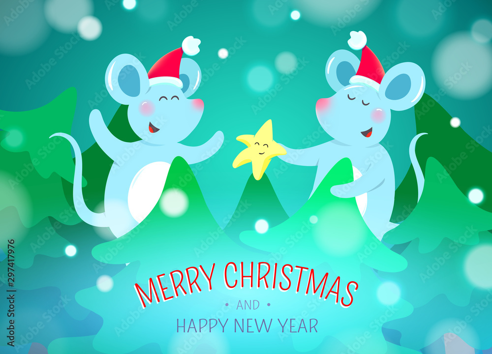 Christmas background with symbols of 2020 new year - cute mouse Christmas background with symbols of 2020 new year - cute mouse
