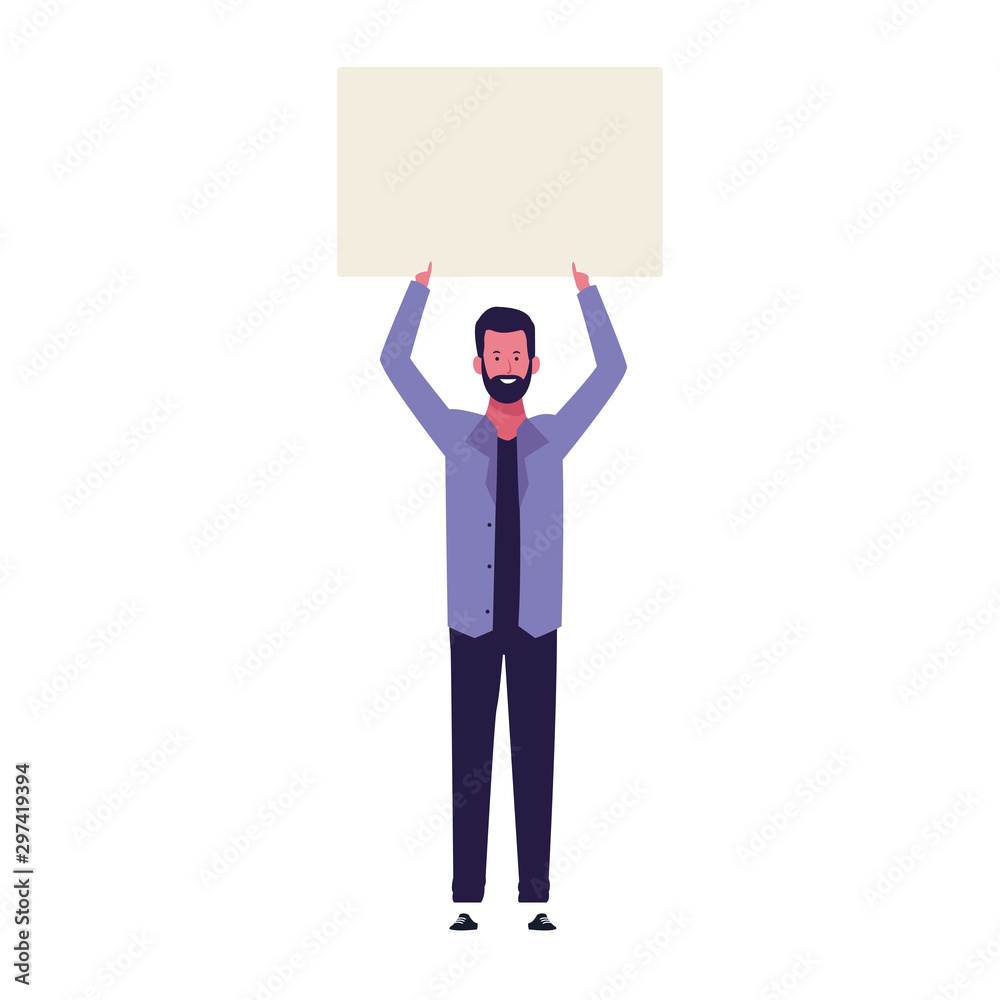 cartoon man standingwith blank poster, colorful design