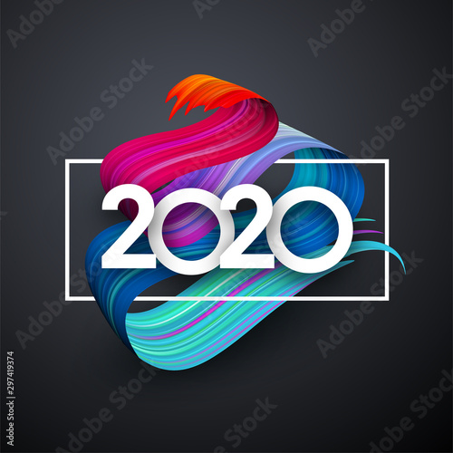 2020 new year festive background with 3d colorful brush strokes.