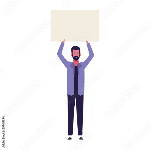 cartoon man standingwith blank poster, colorful design