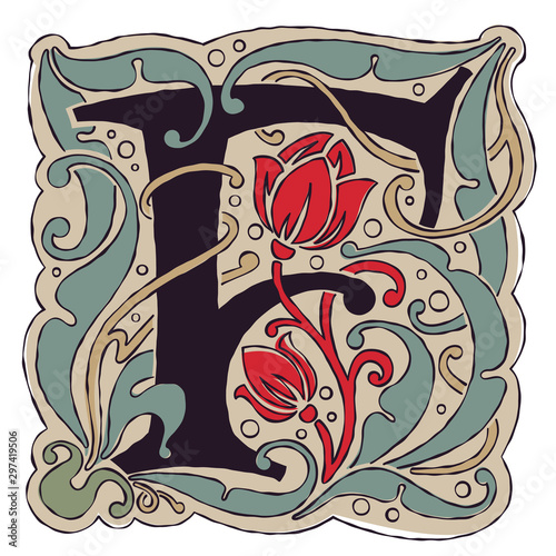 F letter vintage colors antique gothic initial logo.