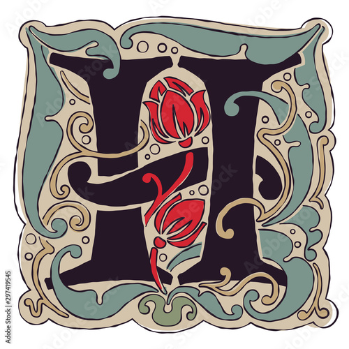 H letter vintage colors antique gothic initial logo.